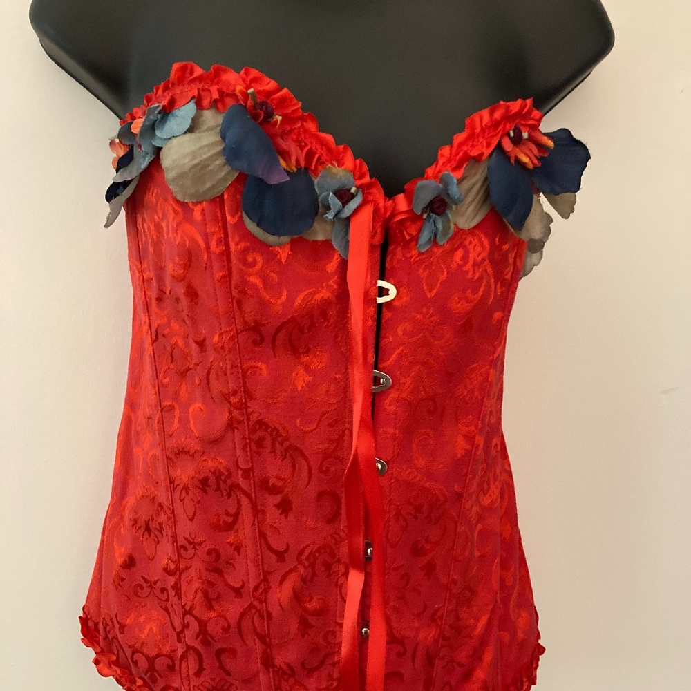 Bustier RED XL- Embellished with flowers